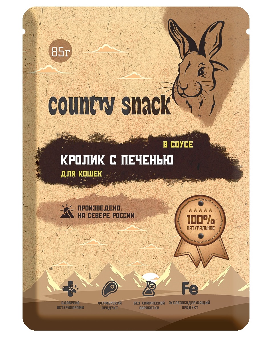 Купить влажный корм для кошек Country snaсk, кролик и печень в подливе,  85гр, цены на Мегамаркет | Артикул: 100044023771