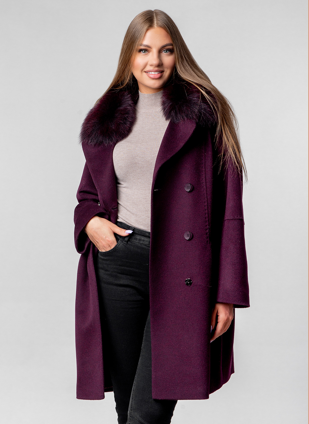 Пальто женское Каляев 57424 фиолетовое 50 RU - купить в Москве, цены на Мегамаркет