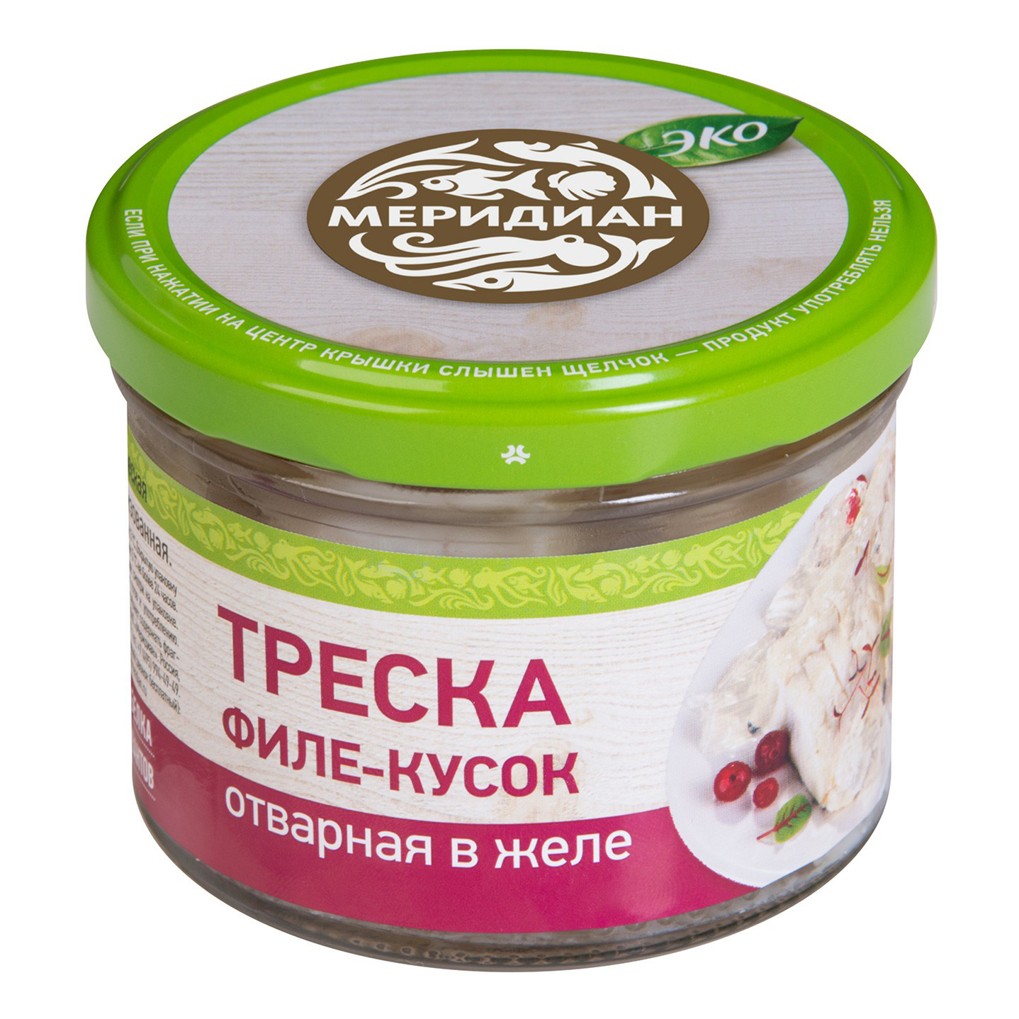 Заливное Меридиан Эко из трески отварной в желе с клюквой 200 г –  характеристики на Мегамаркет