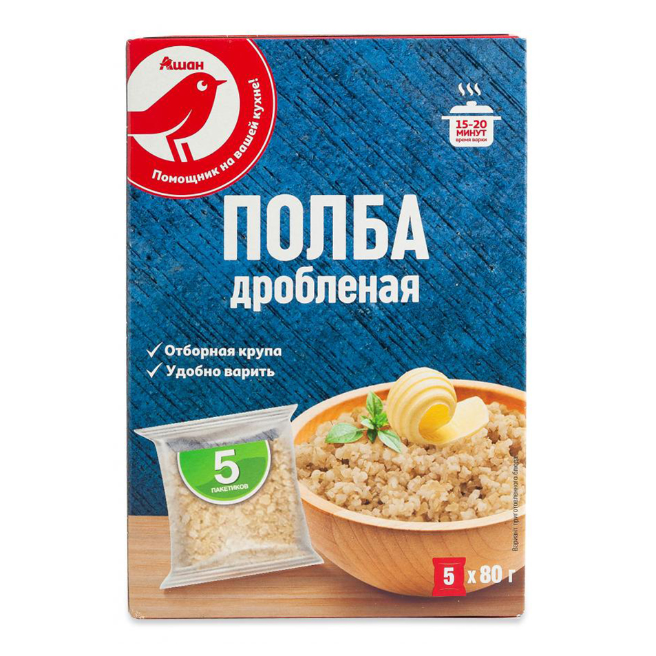 Купить полба АШАН Красная птица в варочных пакетах 80 г х 5 шт, цены на  Мегамаркет | Артикул: 100029315133