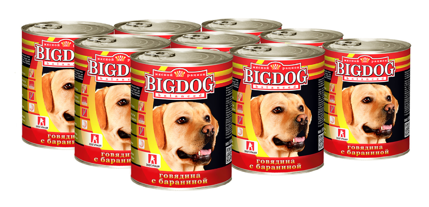 Консервы для собак ЗООГУРМАН Big Dog, говядина с бараниной, 9шт по 850г