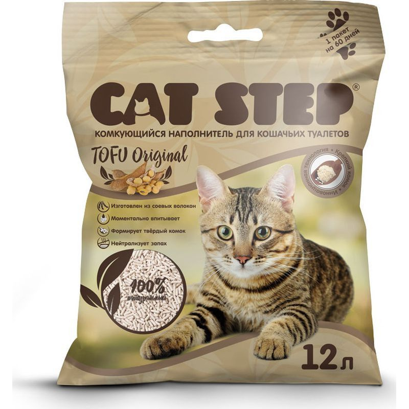 Комкующийся наполнитель для кошек Cat Step Tofu соевый, 5.4 кг, 12 л