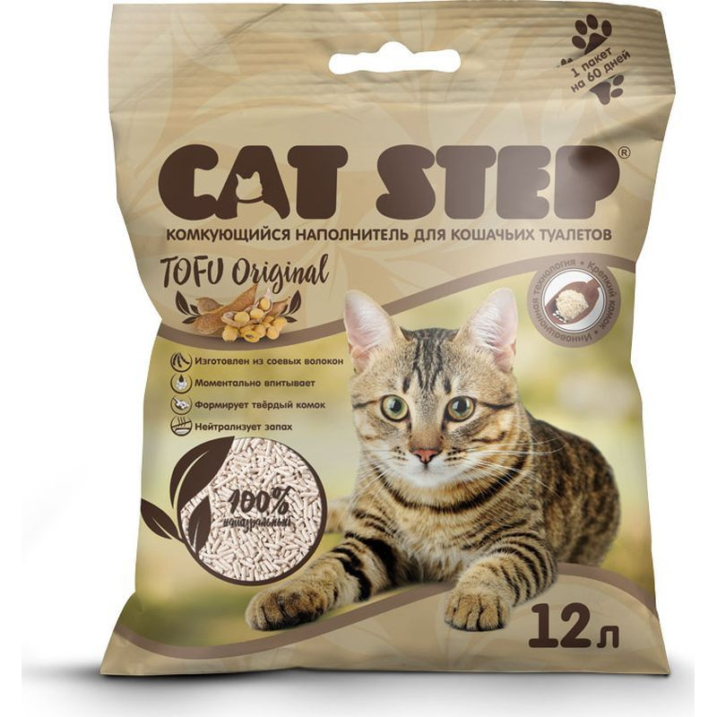 Комкующийся наполнитель Cat Step Tofu Original растительный, 12 л - купить в Зоотовары, цена на Мегамаркет