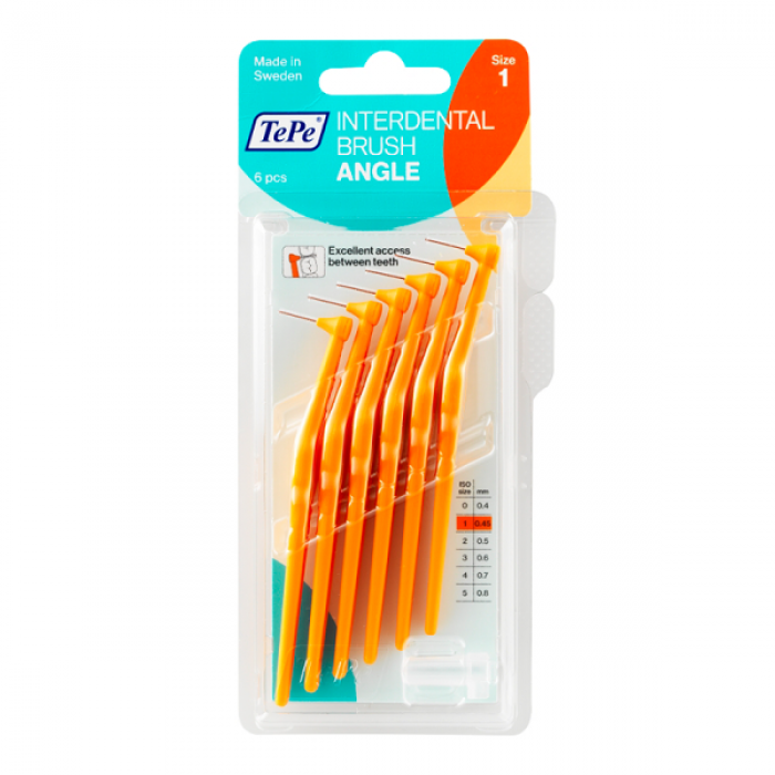 Купить tePe Interdental brush Angle Угловые межзубные ершики 0,45 мм (6 шт) оранжевые, цены на Мегамаркет | Артикул: 100026376792