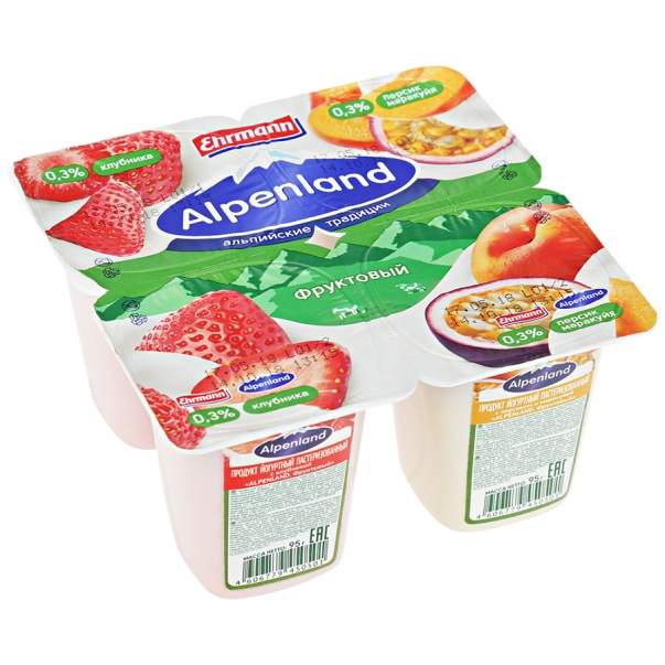 Продукт йогуртный Ehrmann Alpenland пастеризованный абрикос, персик и маракуйя,0,3%, 95 г – купить в Москве, цены в интернет-магазинах на Мегамаркет