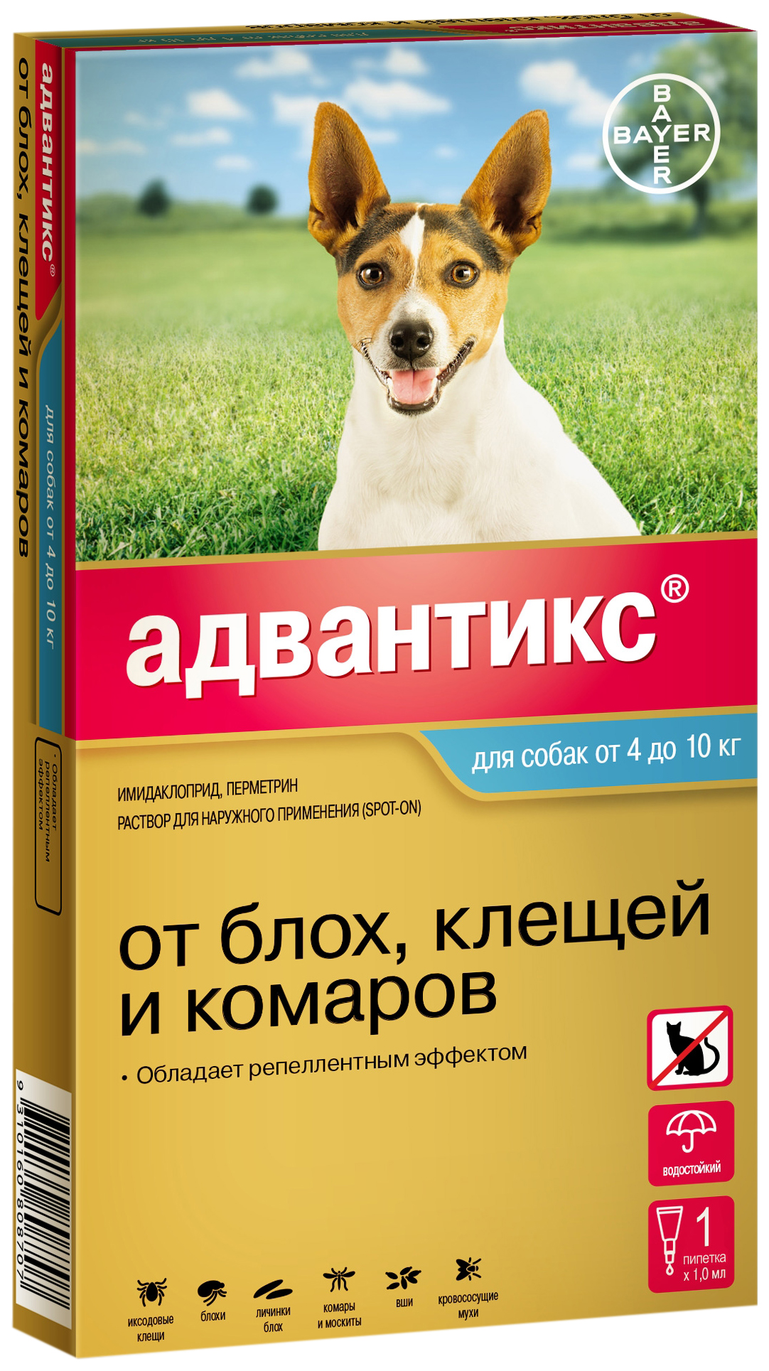 Капли для собак против паразитов Elanco Адвантикс , 4-10 кг, 1 пипетка, 1 мл