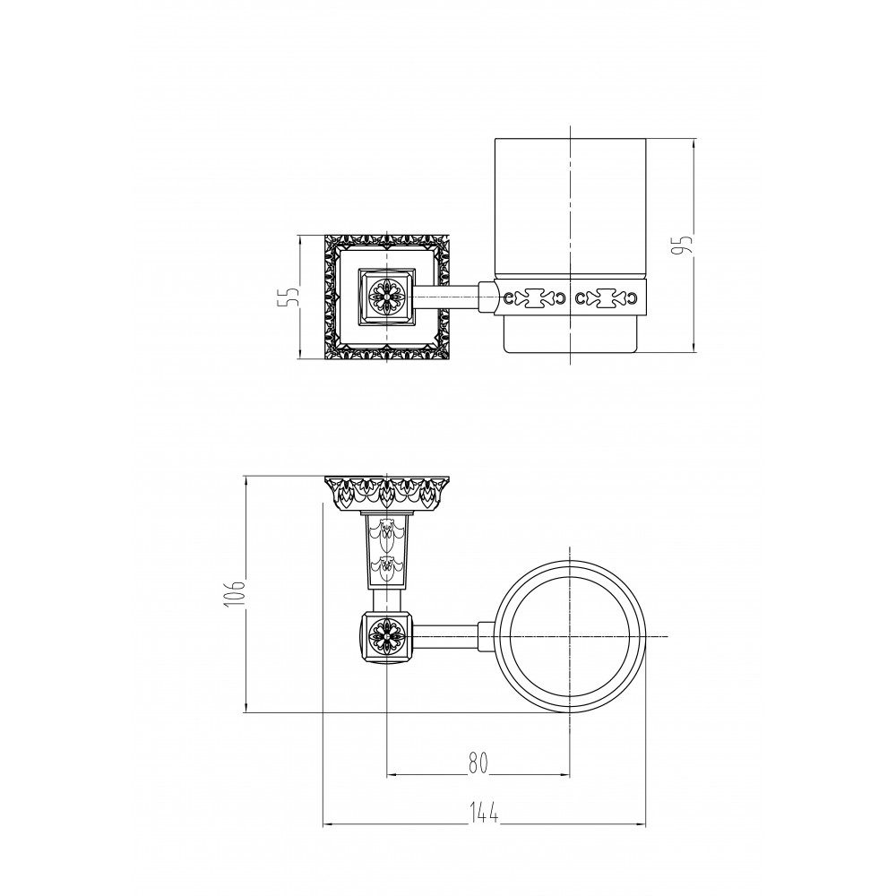 Держатель со стаканом MILACIO настенный MC.913.BR, бронза ( коллекция Alicante )