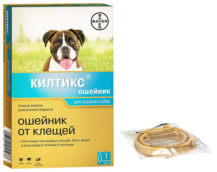 Ошейник для средних собак против блох, власоедов, вшей, клещей Bayer Килтикс желтый, 53 см