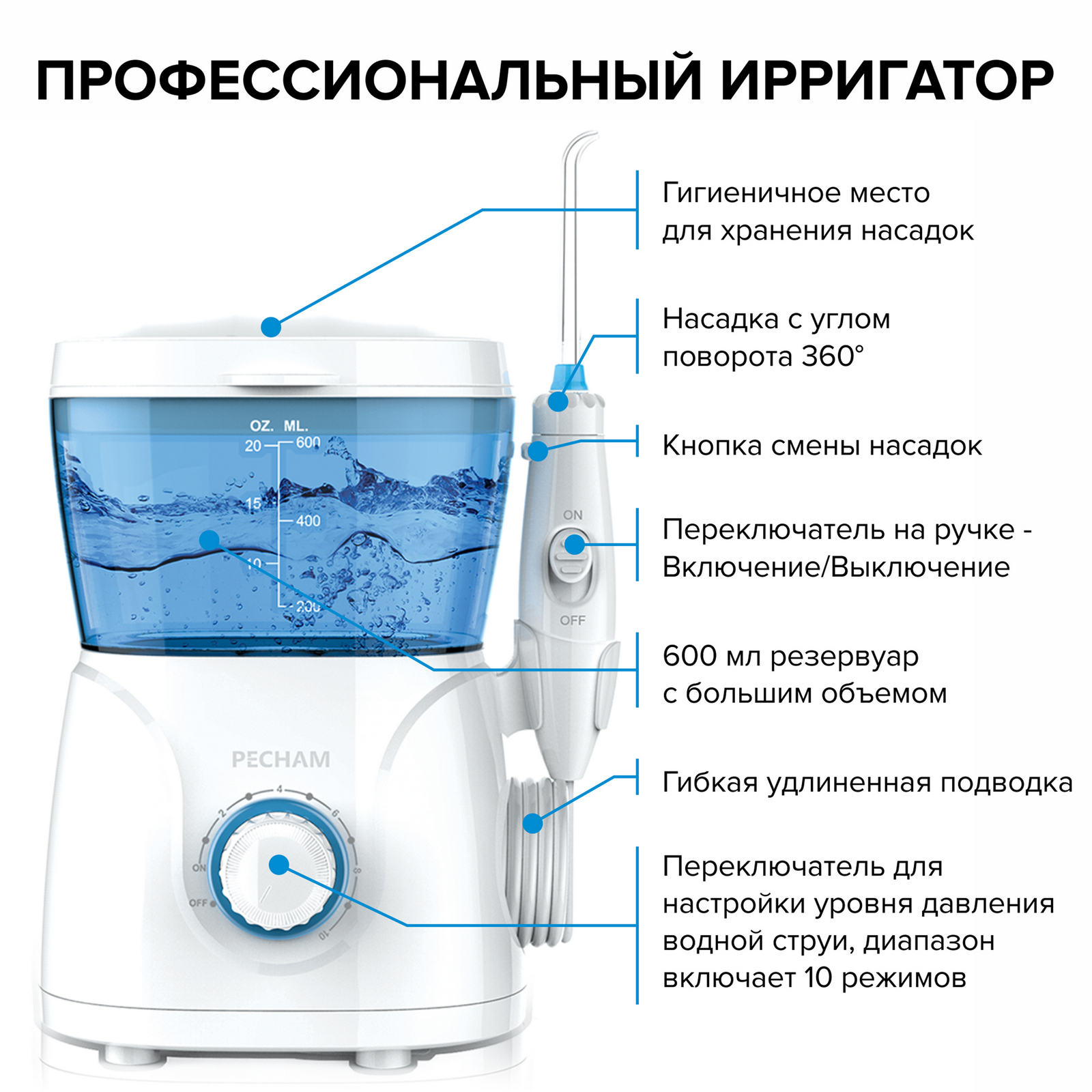 Ирригатор инструкция на русском языке. Ирригатор PECHAM professional. Ирригатор полости рта PECHAM professional Edition,. Ирригатор полости рта PECHAM professional Edition, стационарный, 8 насадок, емкость. Ирригатор PECHAM professional White Edition.