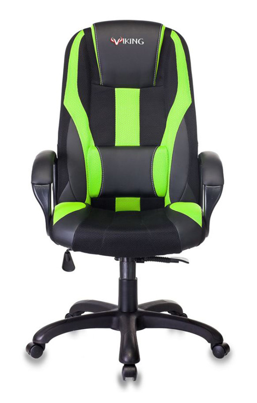 Кресло игровое ZOMBIE VIKING-9/BL+SD черный/салатовый искусст.кожа/ткань