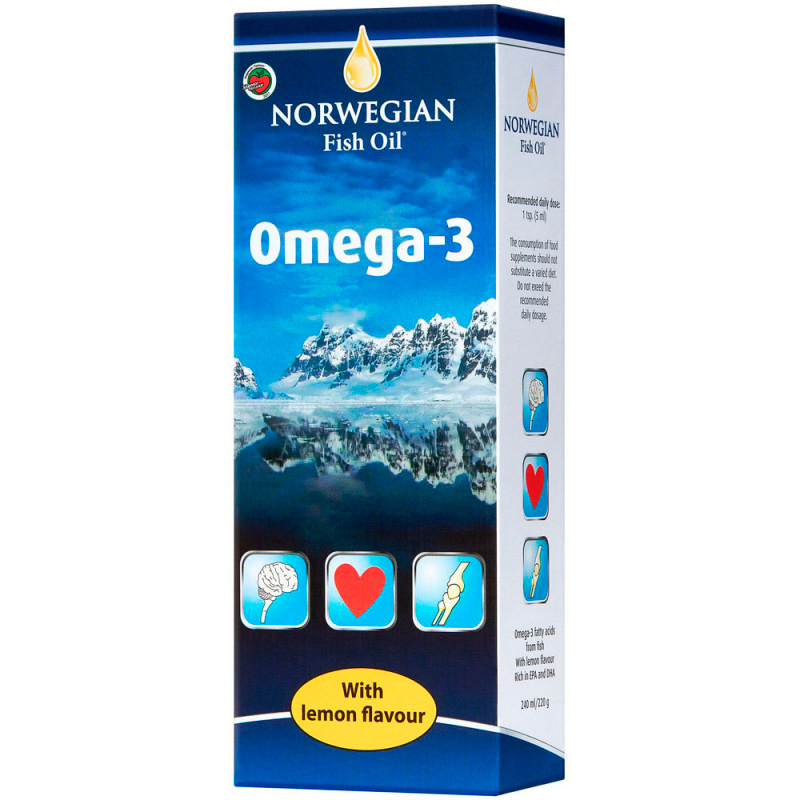 Омега-жиры NORWEGIAN Fish Oil Omega-3 Жидкий рыбий жир, 240 мл, вкус: лимон