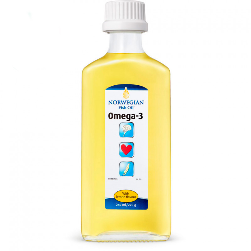 Омега-жиры NORWEGIAN Fish Oil Omega-3 Жидкий рыбий жир, 240 мл, вкус: лимон