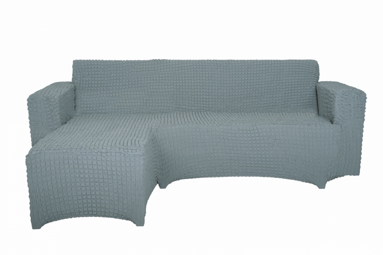 Чехол на угловой диван с оттоманкой CONCORDIA, выступ справа, серый