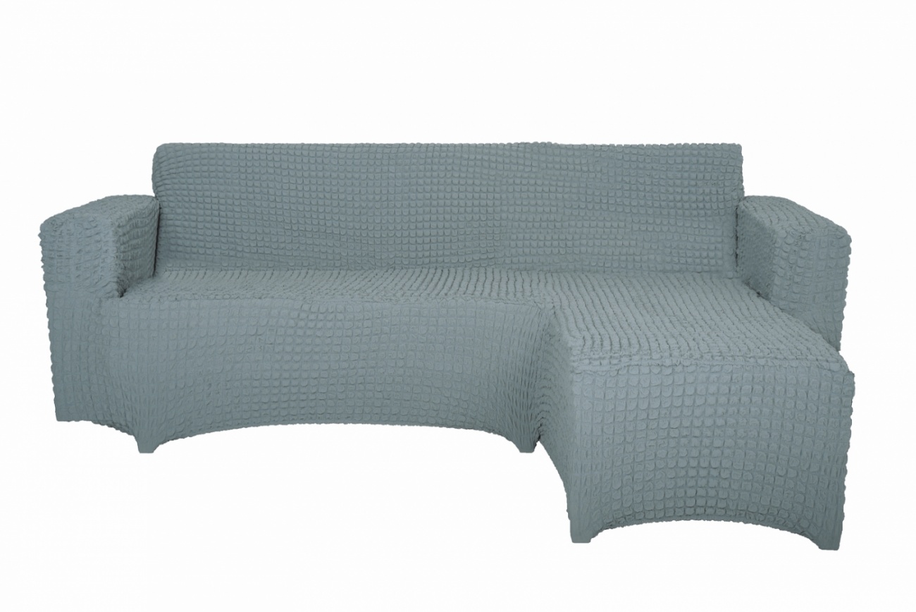 Чехол на угловой диван с оттоманкой CONCORDIA, выступ слева, серый