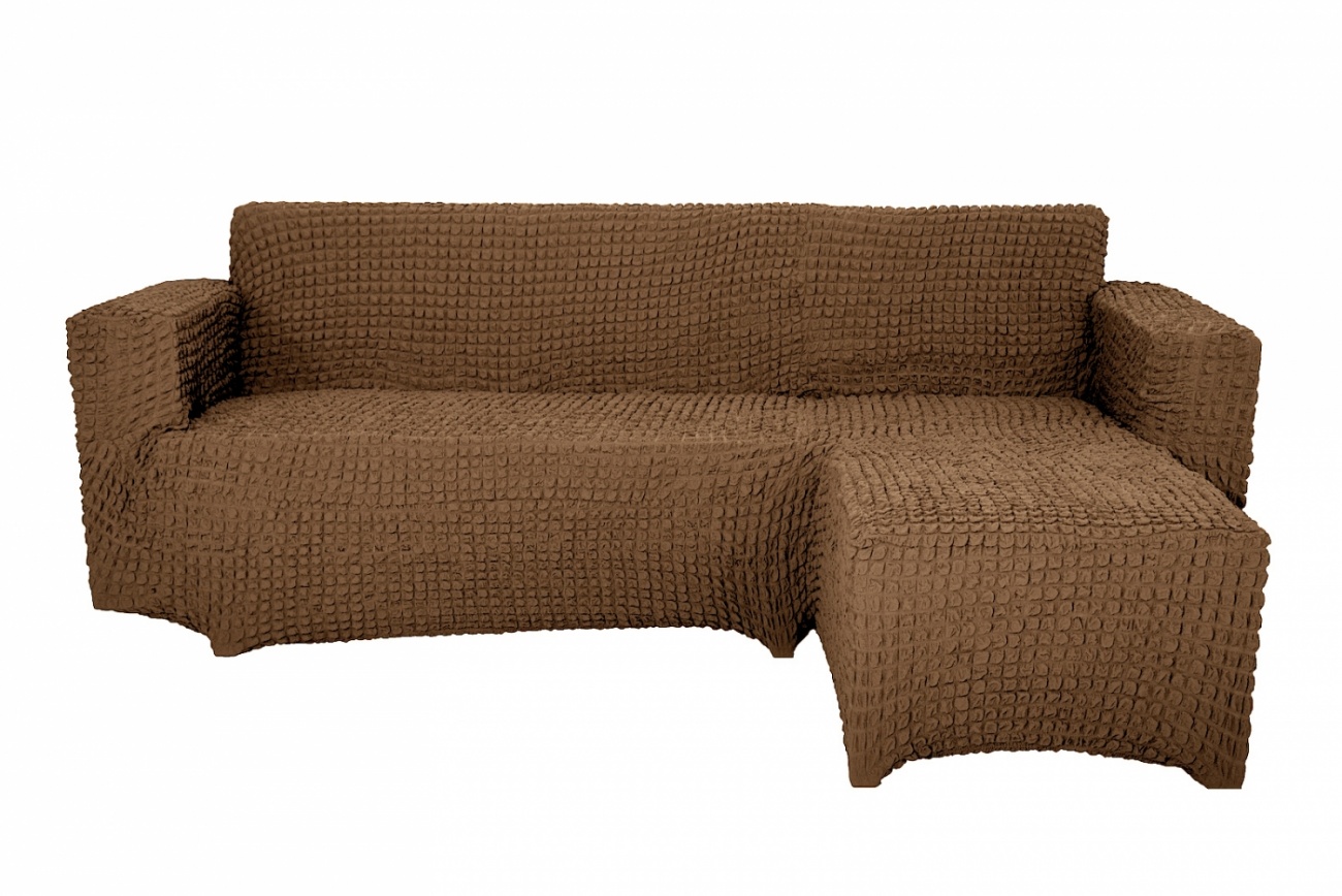 Чехол на угловой диван с оттоманкой CONCORDIA, выступ слева, коричневый