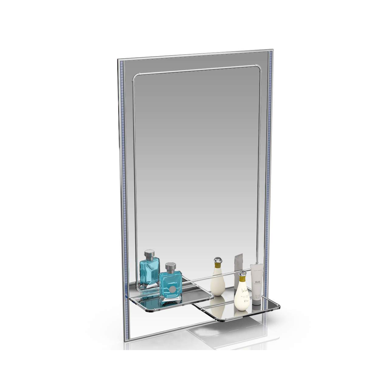 Зеркало ЕвроЗеркало 123М2 серебро куб голубой, 45х73 см., для ванной комнаты, две полочки