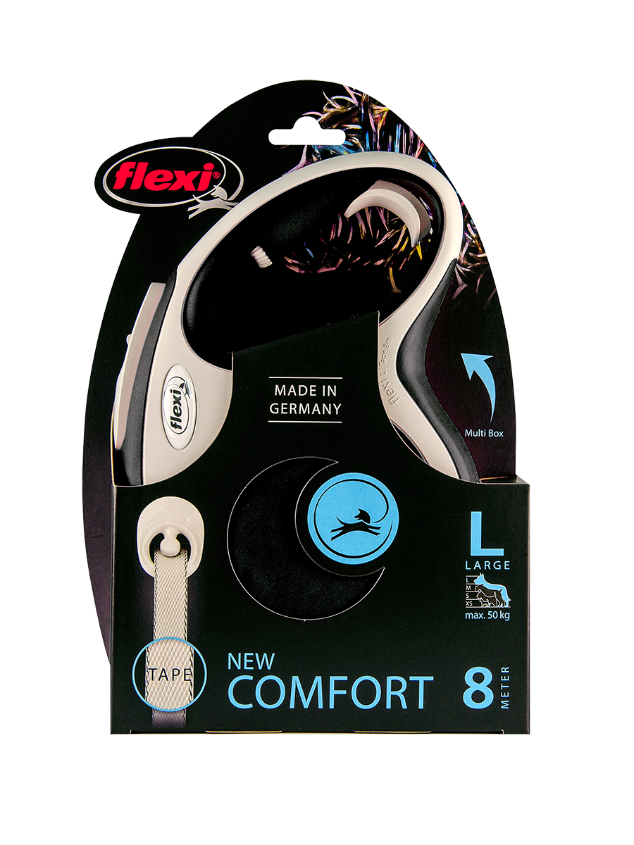 Поводок-рулетка Flexi New Comfort tape L 8m 50kg black