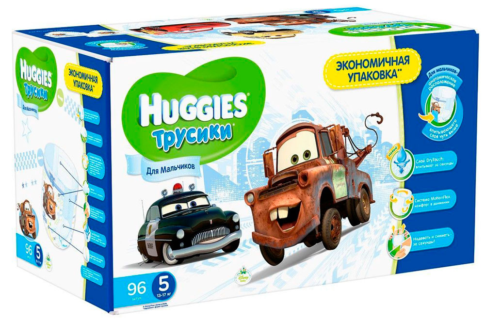 Трусики-подгузники Huggies 5 для мальчиков (12-17кг), Disney Box (48*2) 96 шт.
