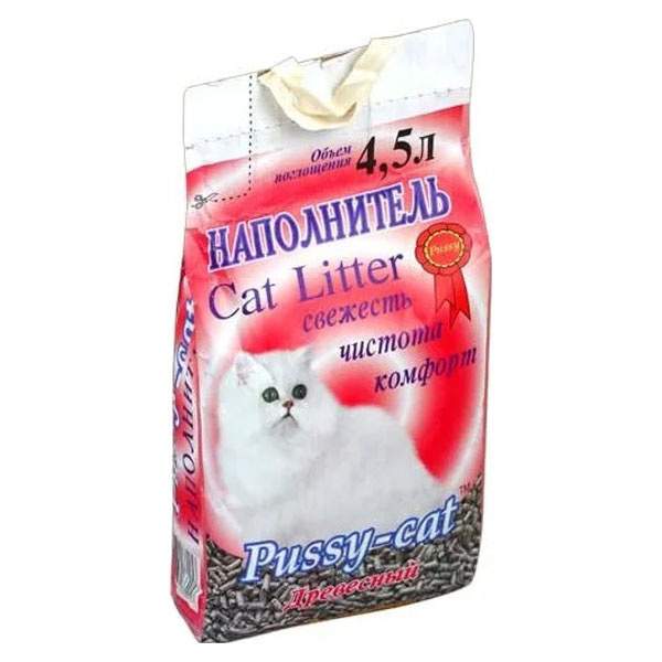 Впитывающий наполнитель Pussy-Cat древесный, 2.5 кг, 4.5 л