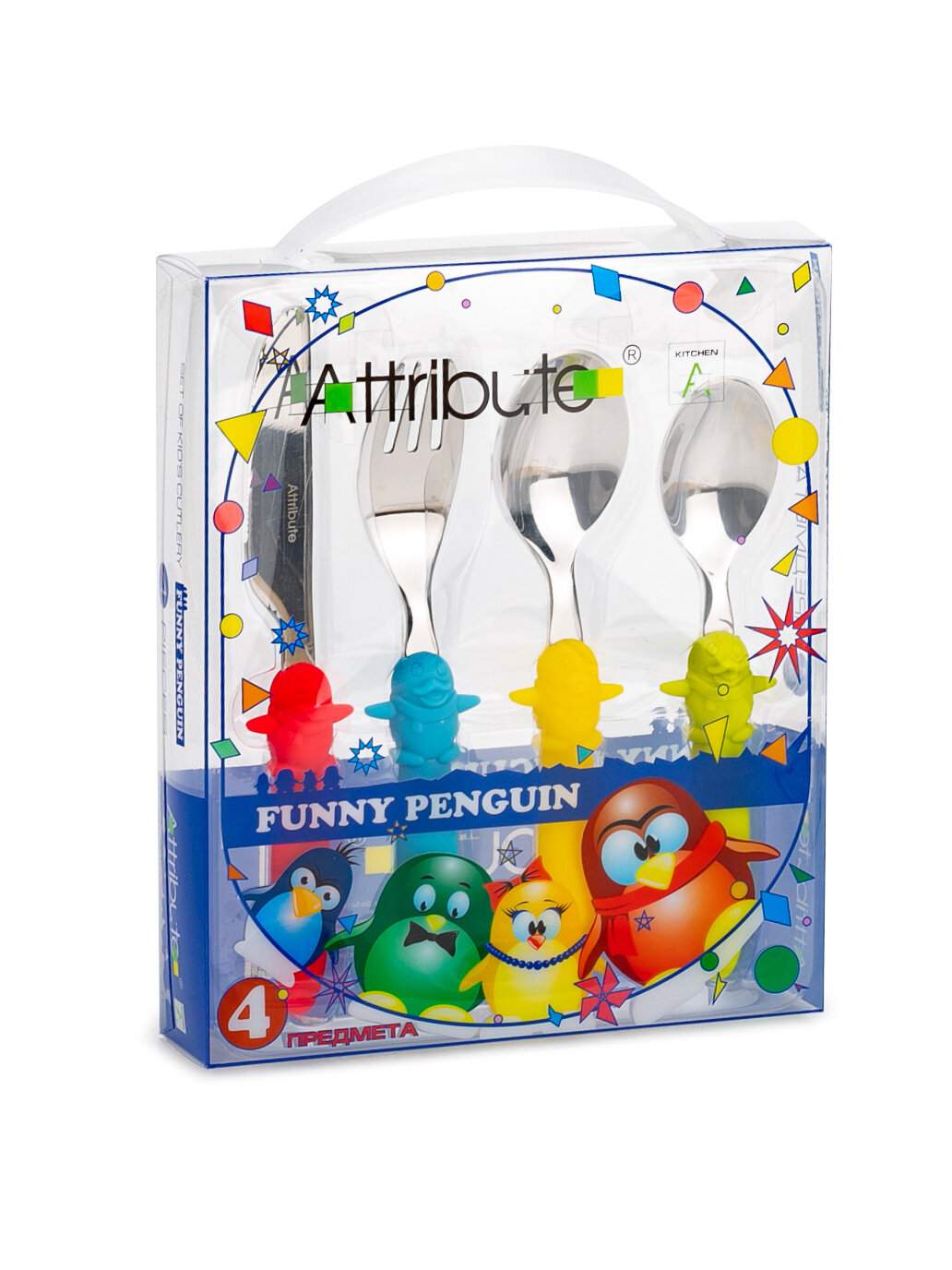 Набор детских столовых приборов ATTRIBUTE Funny penguin 4 предмета