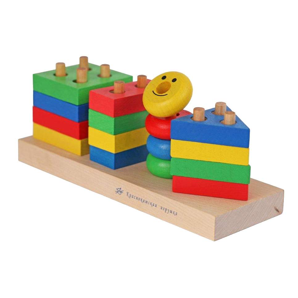 Сортер деревянный Краснокамская игрушка Геометрик для малышей (пирамидка, шнуровка)