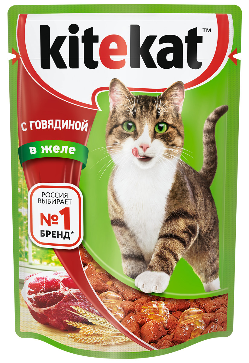 Влажный корм для кошек Kitekat, с говядиной в желе, 28 шт по 85г
