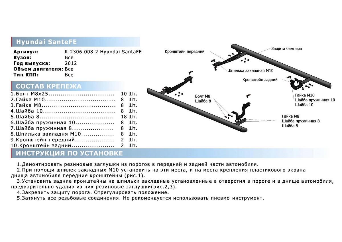 Купить защита порогов d57 Rival Hyundai Santa Fe III 12-18/Santa Fe Premium  III 15-16, R.2306.008, цены на Мегамаркет | Артикул: 100000389293