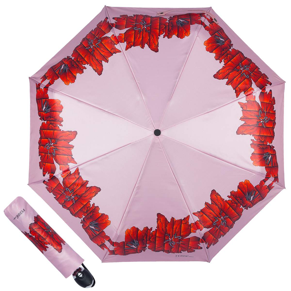 Зонт складной женский автоматический FERRE MILANO 6009-OC розовый/красный