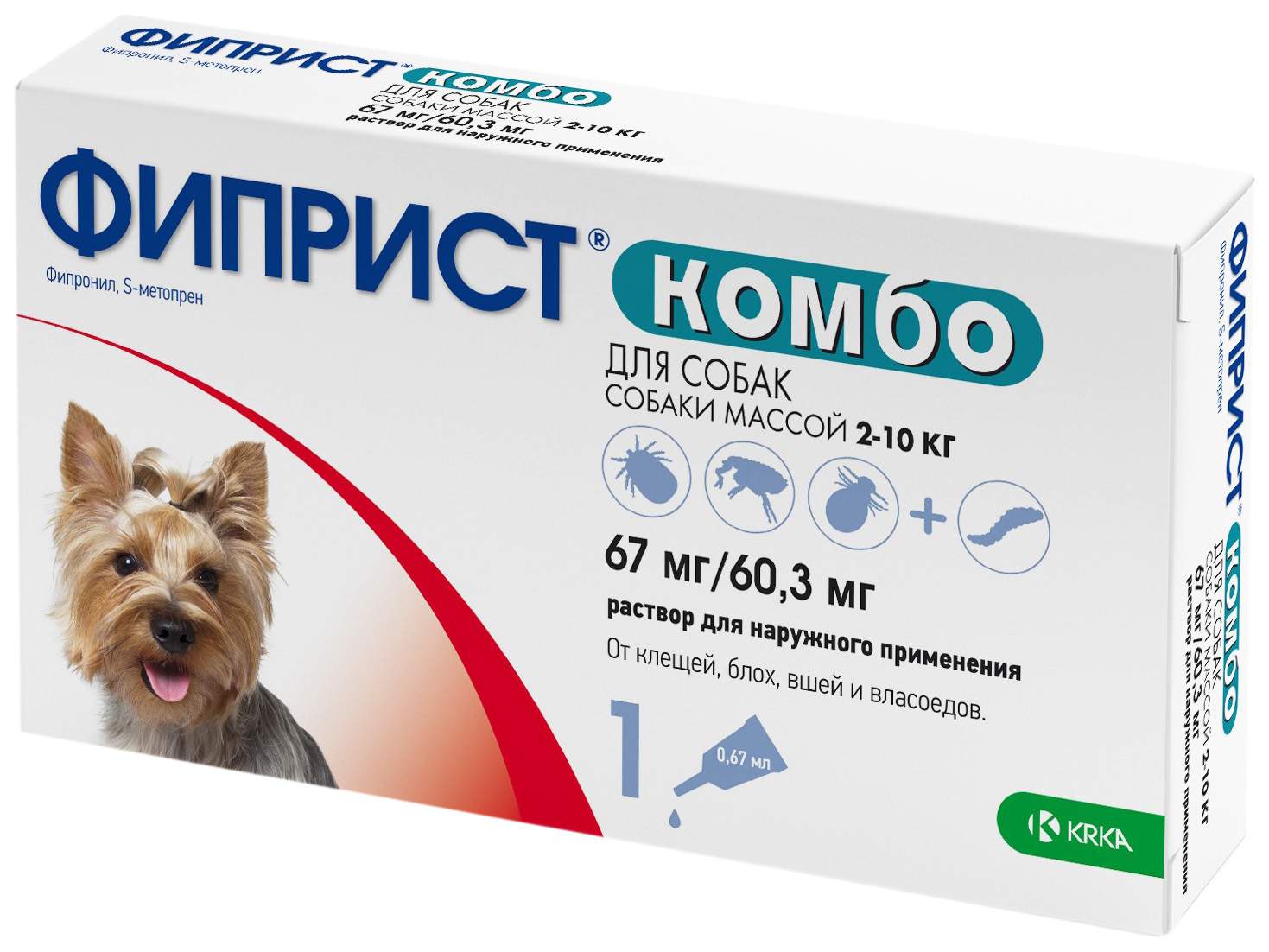 Капли для собак против паразитов KRKA Фиприст, 2-10 кг, 1 пипетка, 0,67 мл