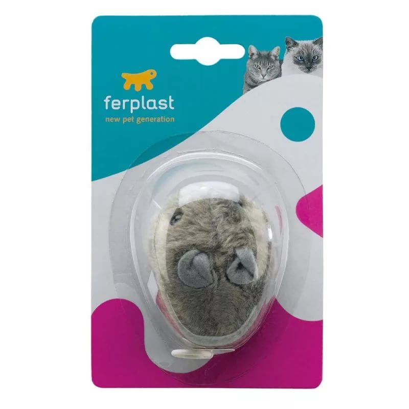 Заводная игрушка для кошек Ferplast мышь на веревочке, белый, серый, 5 см