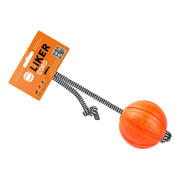 Мячик со шнуром для собак мелких и средних пород LIKER Cord, оранжевый, 7 см