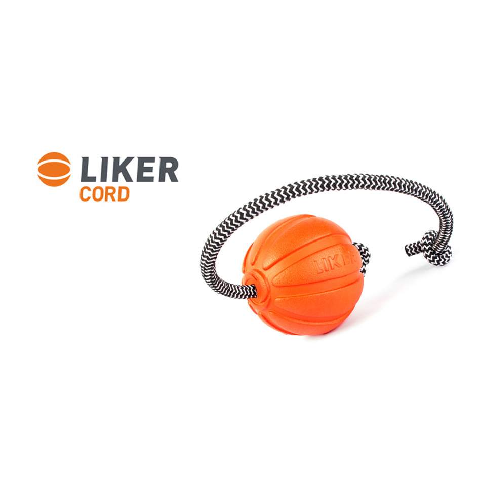 Мячик со шнуром для собак мелких и средних пород LIKER Cord, оранжевый, 7 см