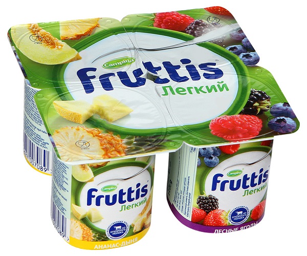 Йогуртный продукт Фрутис легкий ананас дыня лесные ягоды 0.1% 110 г