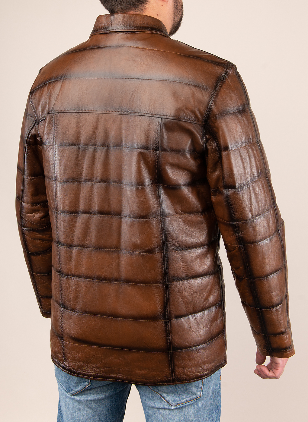 Кожаная куртка мужская Каляев 1625381 коричневая 46 RU