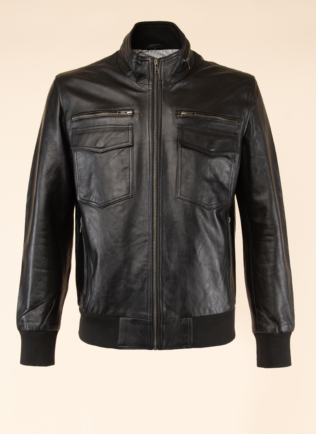 Кожаная куртка мужская Каляев 1581011 черная 54 RU