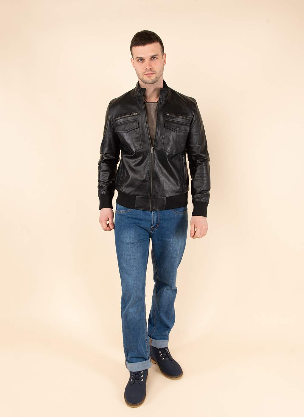 Кожаная куртка мужская Каляев 1581011 черная 54 RU