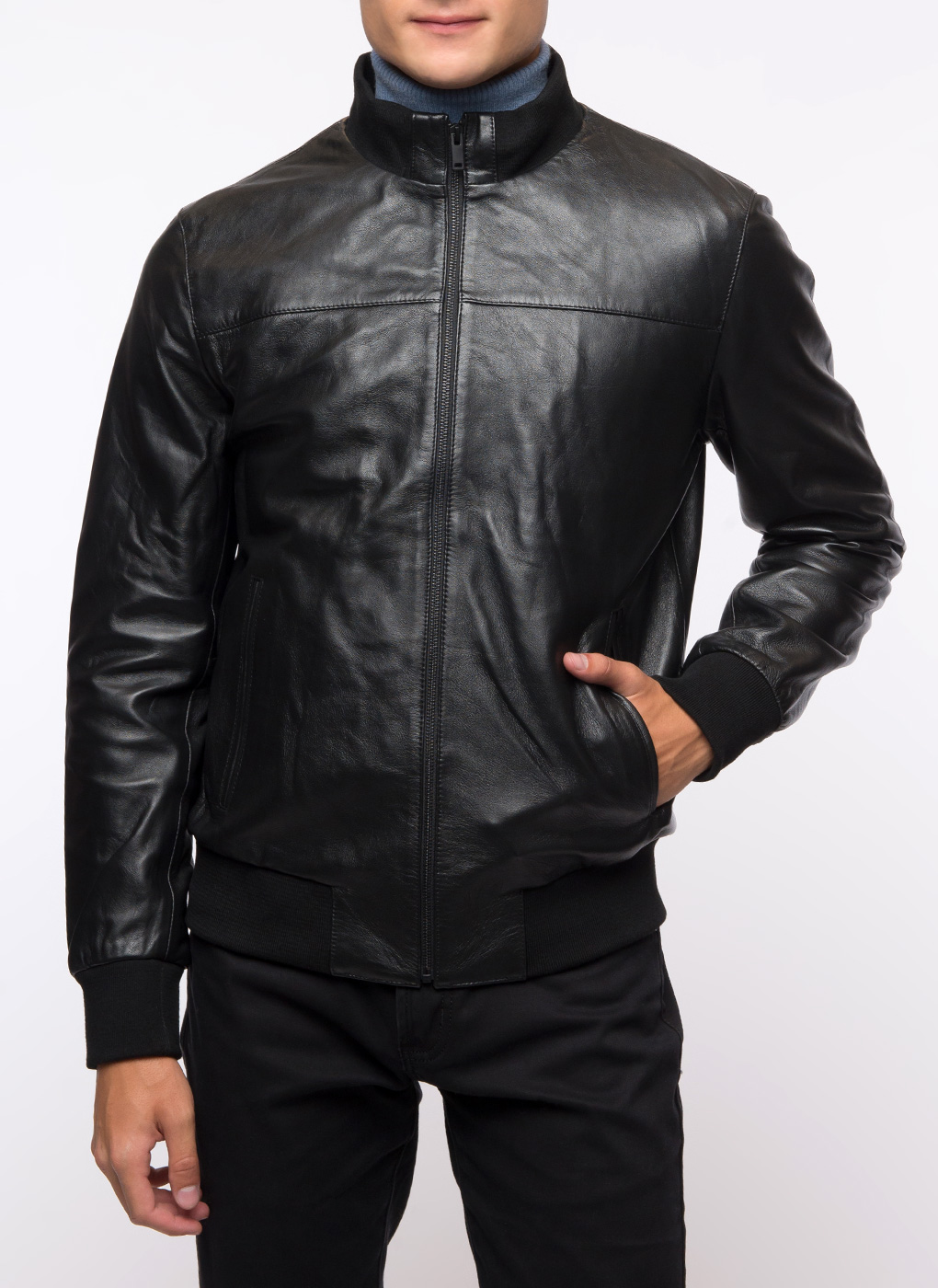 Кожаная куртка мужская Каляев 1624717 черная 48 RU
