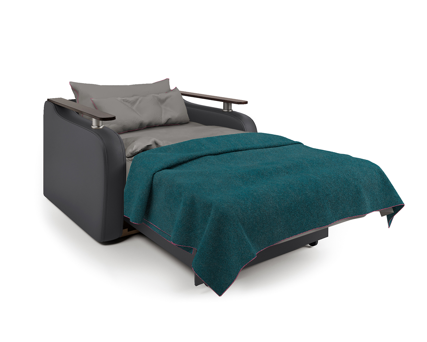 Кресло-кровать Шарм-Дизайн Гранд Д 33070742, экокожа черная и серый шенилл/бук