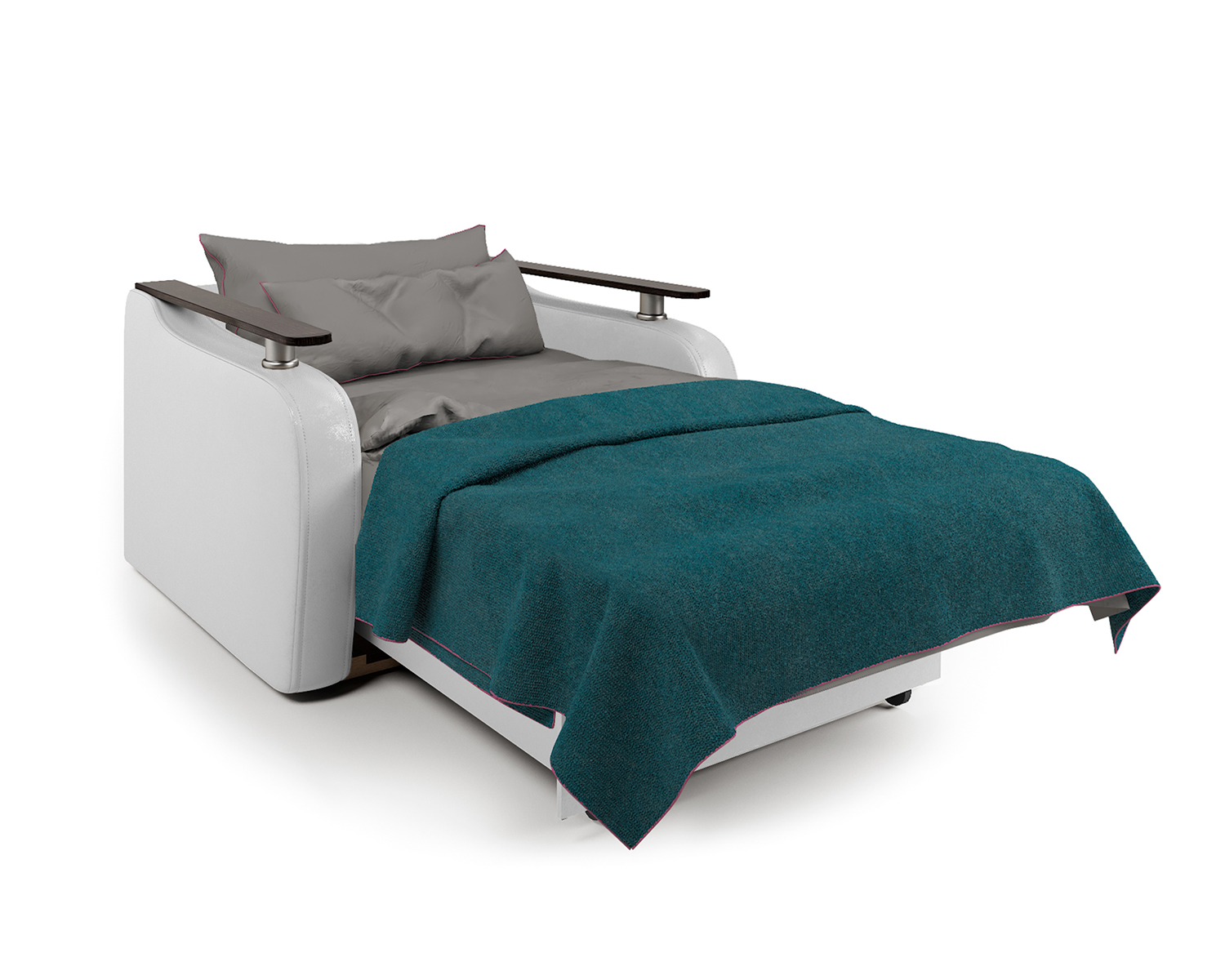 Кресло-кровать Шарм-Дизайн Гранд Д 33070737, серая рогожка и экокожа белая/бук