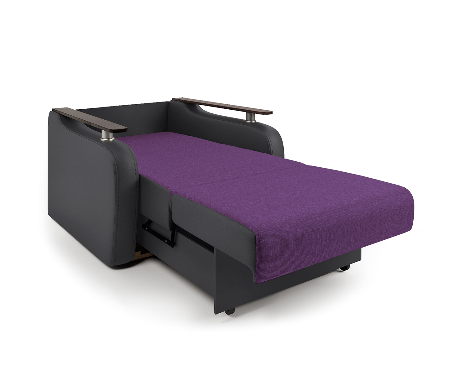 Кресло-кровать Шарм-Дизайн Гранд Д 33070736, фиолетовая рогожка и черная экокожа/бук