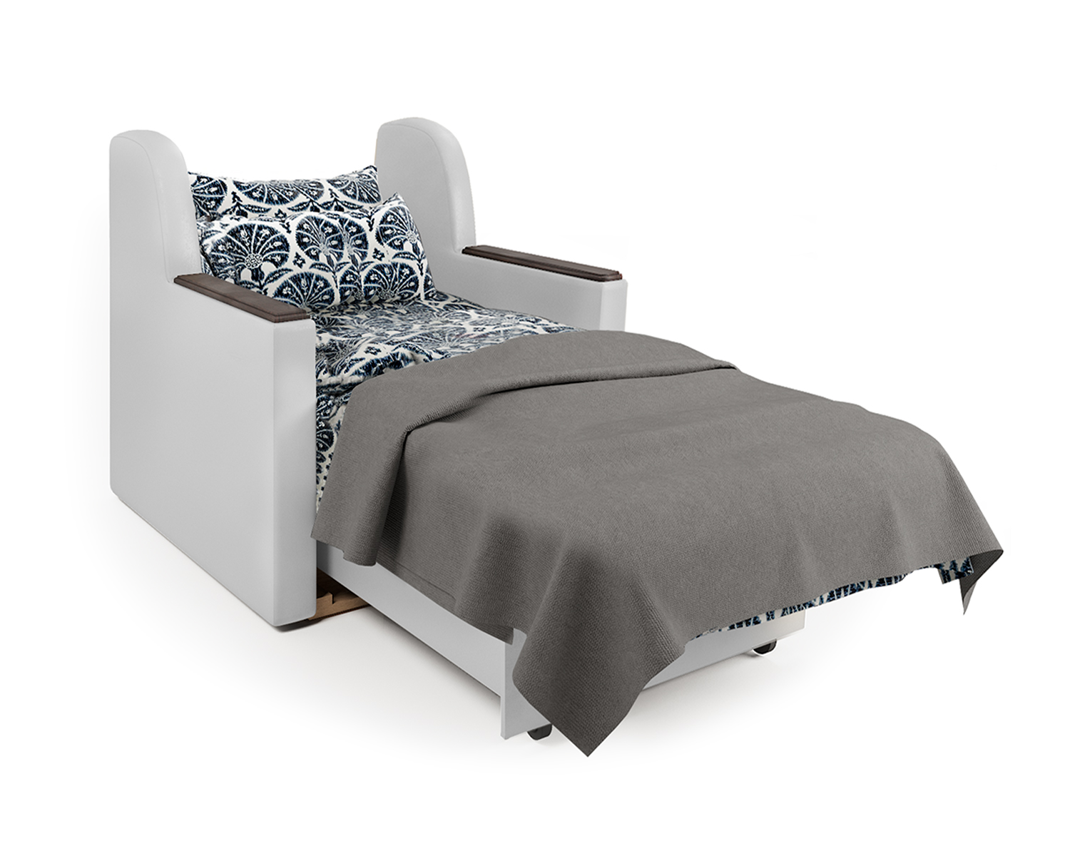 Кресло-кровать Шарм-Дизайн Аккорд Д 33070644, серая рогожка и экокожа белая/бук