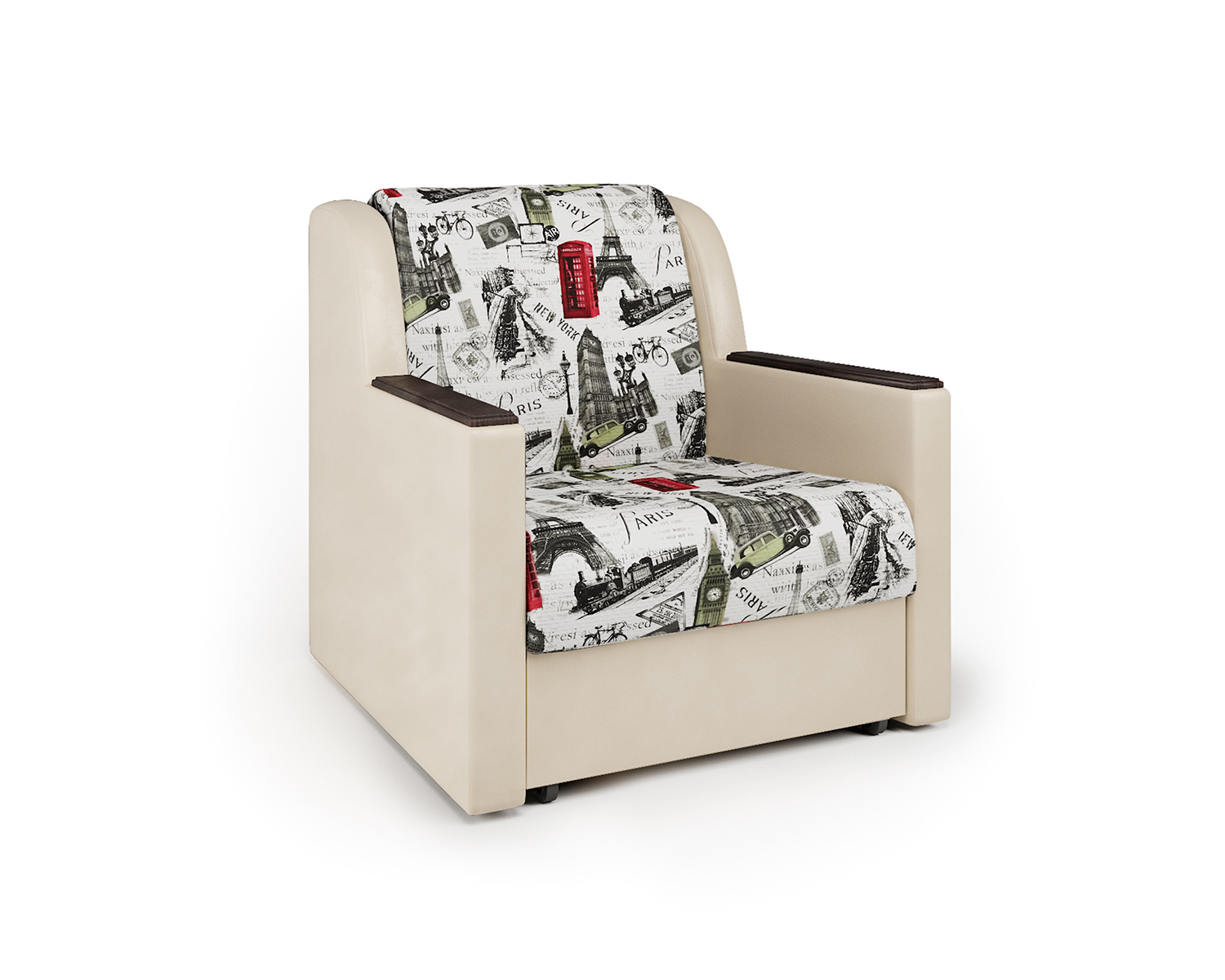 Кресло-кровать Шарм-Дизайн Аккорд Д 33070634, велюр париж и экокожа беж/бук