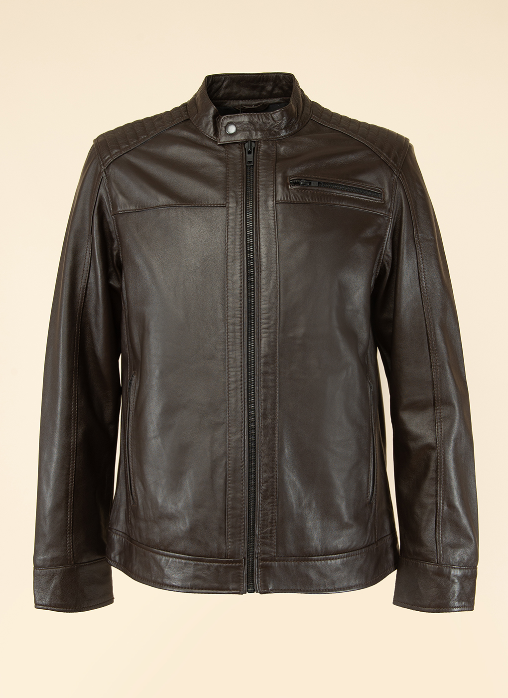 Кожаная куртка мужская Каляев 1597129 коричневая 58 RU