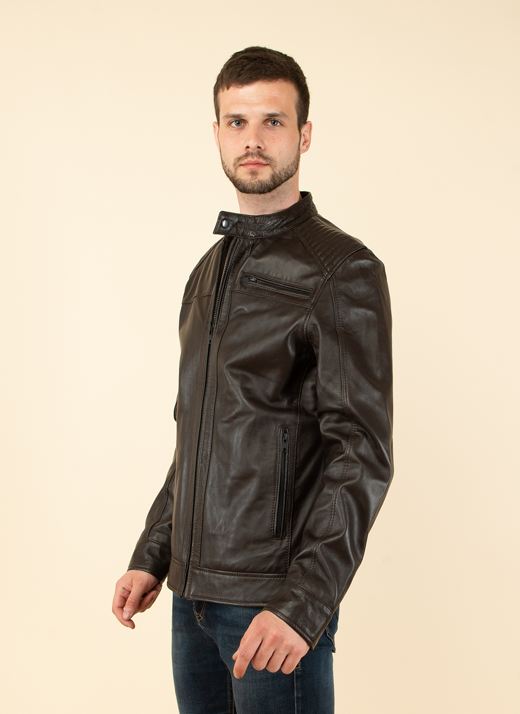 Кожаная куртка мужская Каляев 1597129 коричневая 60 RU