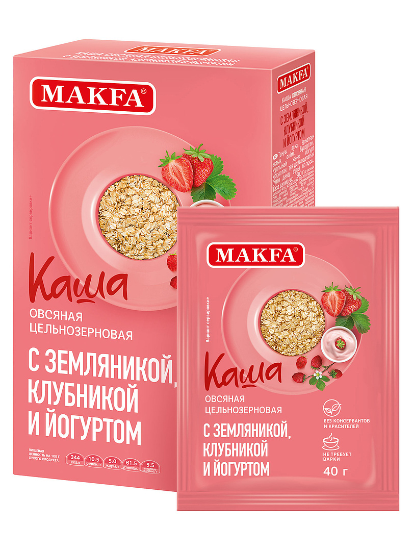 Каша Makfa овсяная земляника-клубника-йогурт, 200 г - купить на Мегамаркет