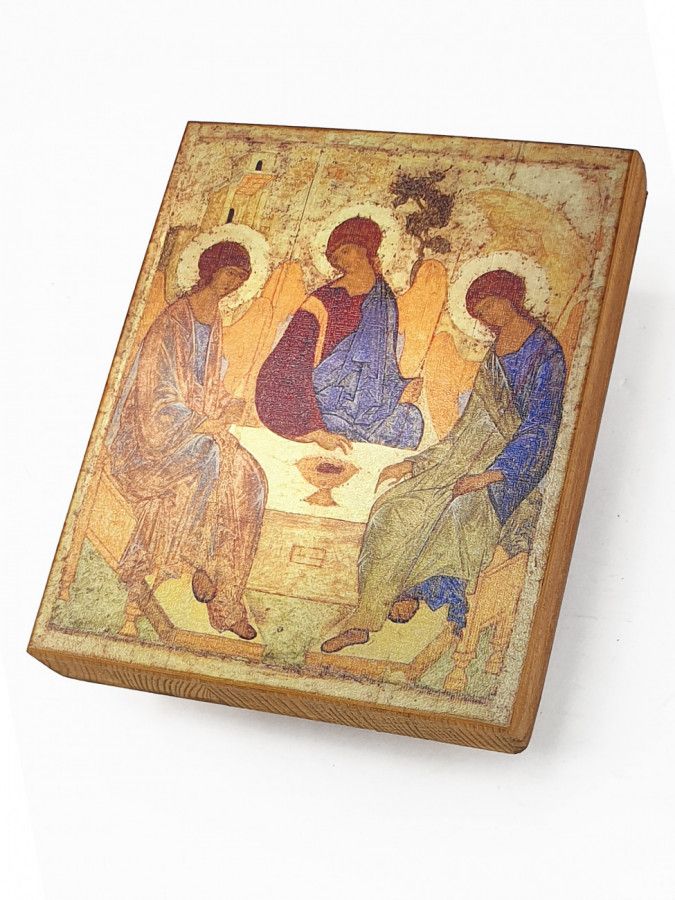 Икона Троица (Рублев) 15 век, под старину, 20х24 см - купить в Москве, цены на Мегамаркет