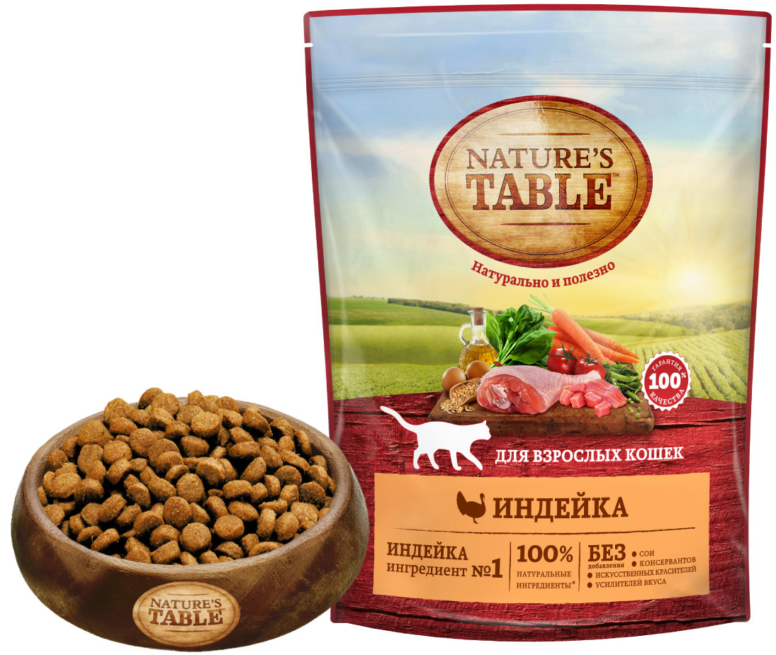 Сухой корм для кошек Nature's Table, индейка, 0,65кг