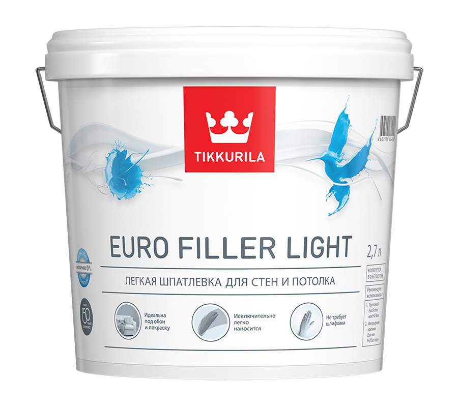 Шпатлевка для стен и потолка Tikkurila Euro Filler Light легкая 2,7 л ...