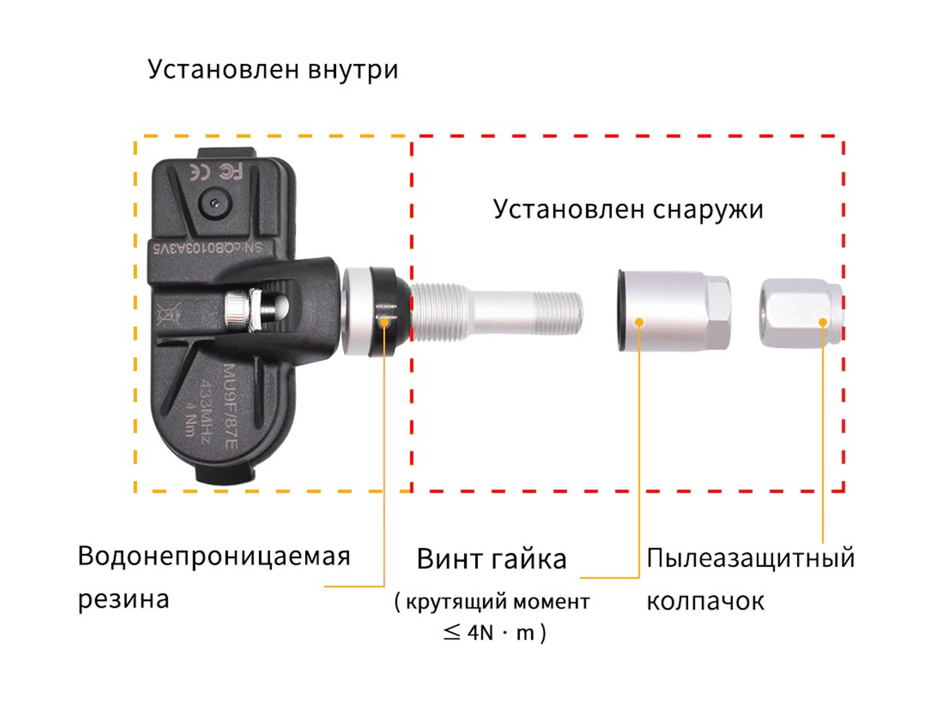 Подключение датчиков давления в шинах андроид Система контроля давления в шинах Wide Media TPMS-01 для UMS внутренние, 4 шт. -