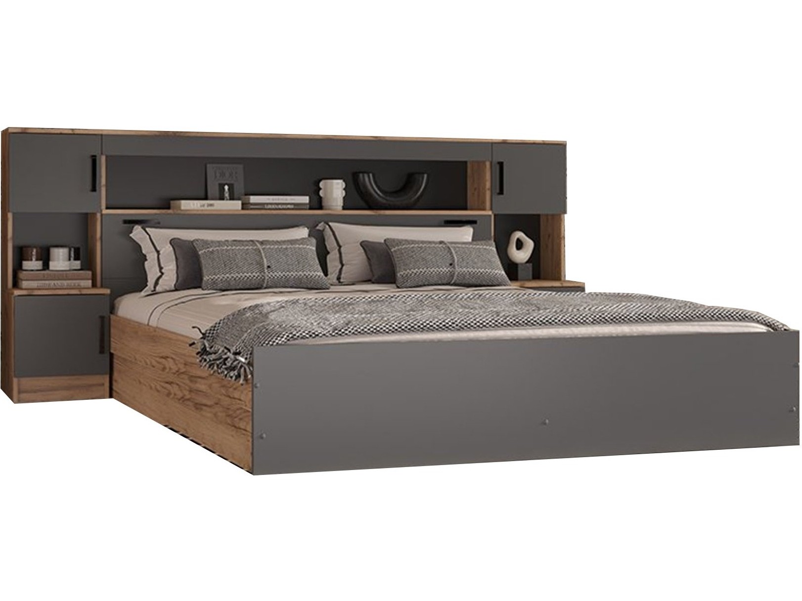 Бася Кровать с надстройкой 160 (Дуб крафт/ Графит) - купить в Мебельная Группа, цена на Мегамаркет